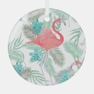 Flamingo, Orchidee: romantisches Vintages Muster. Ornament Aus Glas