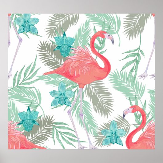 Flamingo, Orchidee: romantisches Vintages Muster. Poster (Vorne)