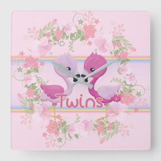 Flamingo paart Zeit Quadratische Wanduhr (Vorderseite)