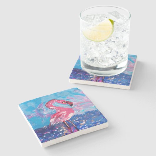 Flamingo Painting Steinuntersetzer (Seitenansicht)
