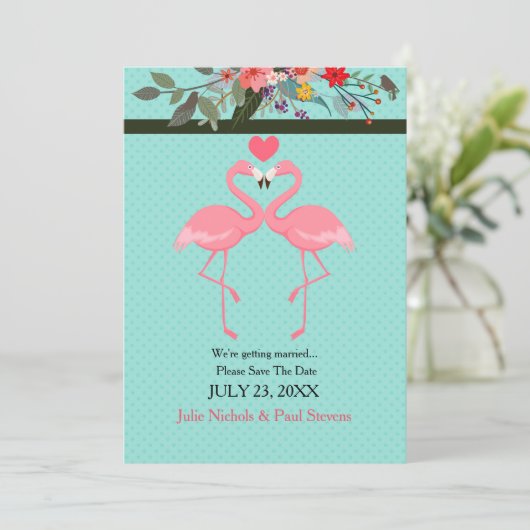 Flamingo Pair Einladung (Stehend Vorderseite)