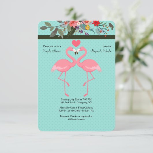 Flamingo Pair Einladung (Stehend Vorderseite)