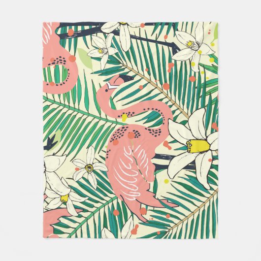 Flamingo Palm Blätter: Tropisch Vintag Fleecedecke (Vorderseite)