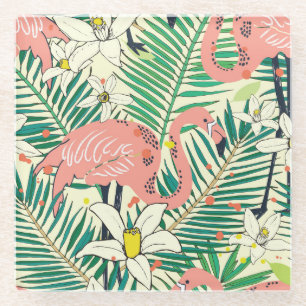 Flamingo Palm Blätter: Tropisch Vintag Glasuntersetzer