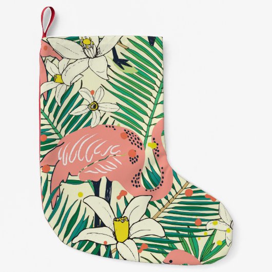 Flamingo Palm Blätter: Tropisch Vintag Kleiner Weihnachtsstrumpf (Vorderseite)