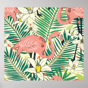 Flamingo Palm Blätter: Tropisch Vintag Poster
