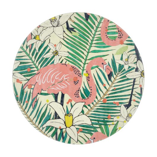 Flamingo Palm Blätter: Tropisch Vintag Schneidebrett (Vorderseite)