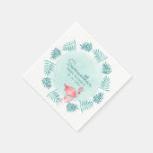 Flamingo & Palm Blätter Wreath Aquamarin Baby Show Serviette (Ecke)