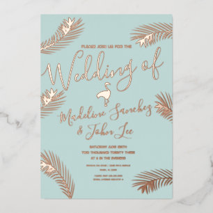 Flamingo Palm Leaf Foil gepresst Hochzeitseinladun Folien Feiertagskarte