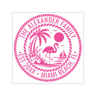 Flamingo Palm Tree Boat Familienname Datum Est Loc Permastempel