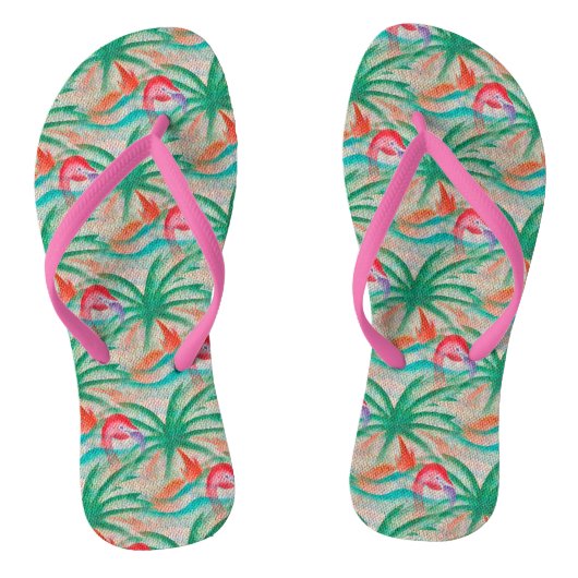 Flamingo Palm Tree Burlap Look Badesandalen (Fußbett)