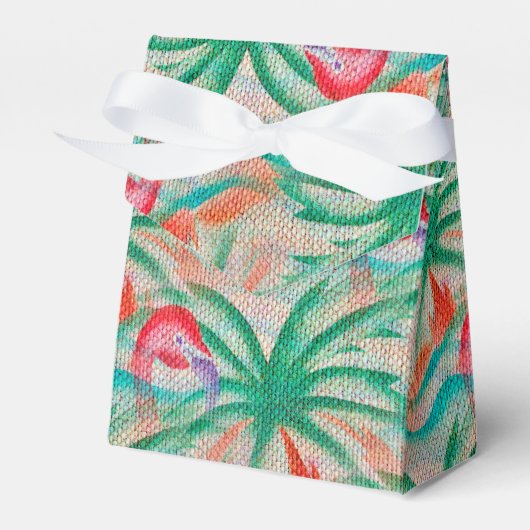 Flamingo Palm Tree Burlap Look Geschenkschachtel (Vorderseite)
