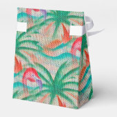 Flamingo Palm Tree Burlap Look Geschenkschachtel (Rückseite)