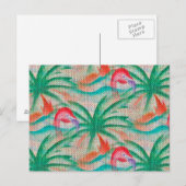 Flamingo Palm Tree Burlap Look Postkarte (Vorne/Hinten)