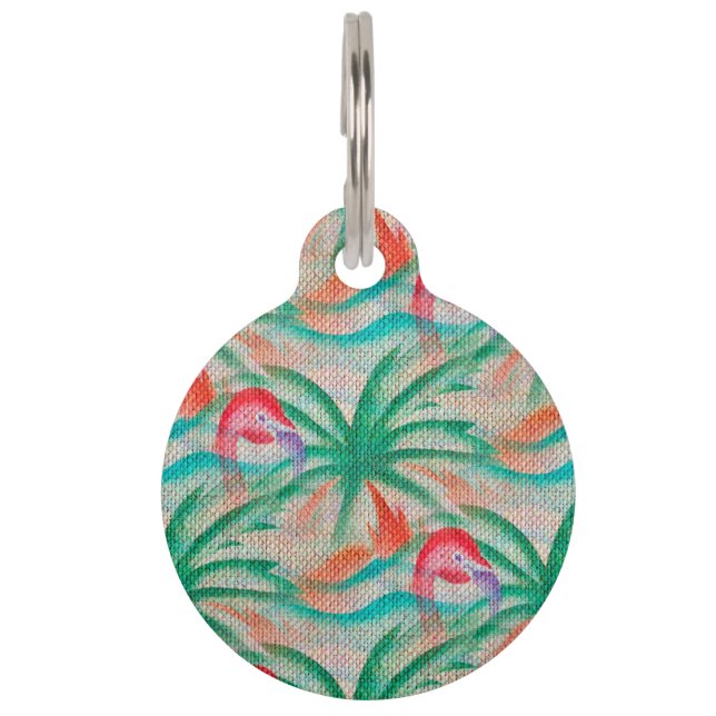 Flamingo Palm Tree Burlap Look Tiermarke (Vorderseite)