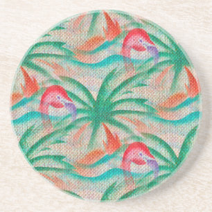 Flamingo Palm Tree Burlap Look Untersetzer