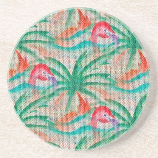Flamingo Palm Tree Burlap Look Untersetzer (Vorne)