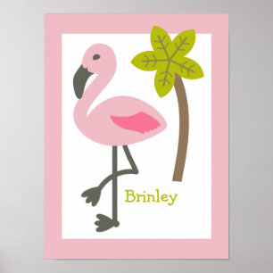 Flamingo + Palm Tree Personalisiertes Kinderzimmer Poster