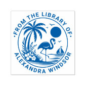 Flamingo Palm Tree Sailboat Library Name Permastempel (Design)