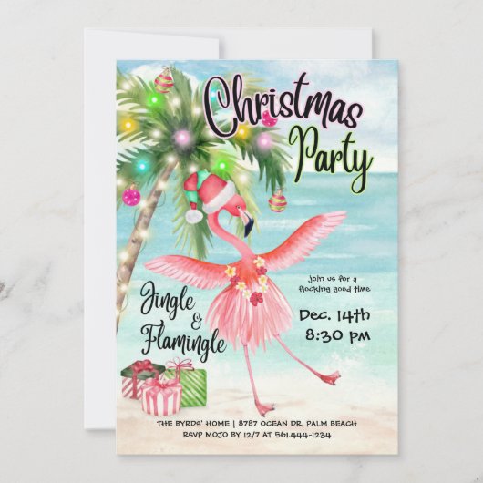 Flamingo Palm Tree Tropical Beach Weihnachtsfest P Einladung (Vorderseite)