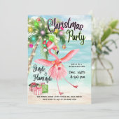 Flamingo Palm Tree Tropical Beach Weihnachtsfest P Einladung (Stehend Vorderseite)