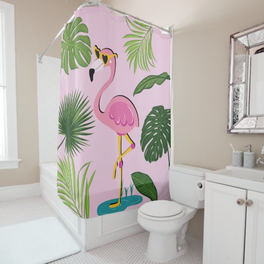 Flamingo Palm Verlasse tropisches Design Duschvorhang (Beispiel)