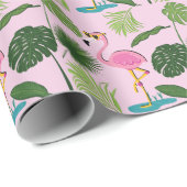 Flamingo Palm Verlasse tropisches Design Geschenkpapier (Rolleneckpunkt)