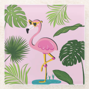 Flamingo Palm Verlasse tropisches Design Glasuntersetzer