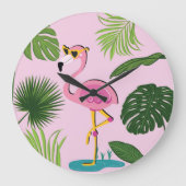Flamingo Palm Verlasse tropisches Design Große Wanduhr (Vorderseite)