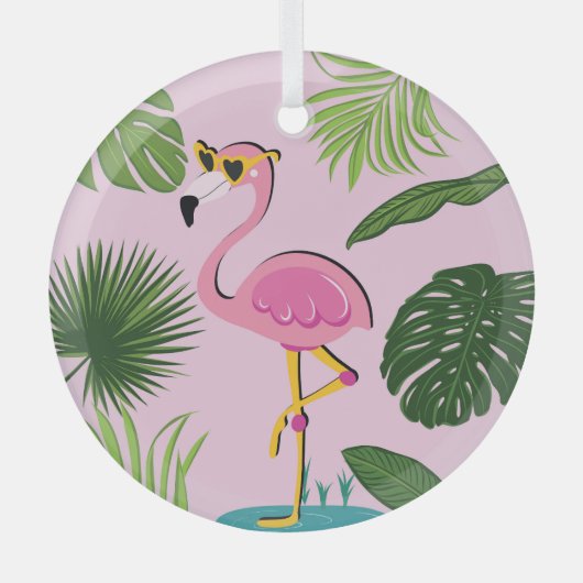 Flamingo Palm Verlasse tropisches Design Ornament Aus Glas (Vorderseite)