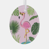 Flamingo Palm Verlasse tropisches Design Ornament Aus Glas (Vorderseite Rechts)