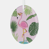 Flamingo Palm Verlasse tropisches Design Ornament Aus Glas (Vorderseite links)