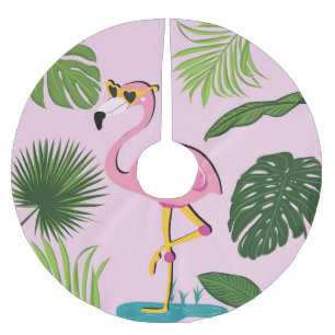 Flamingo Palm Verlasse tropisches Design Polyester Weihnachtsbaumdecke