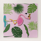 Flamingo Palm Verlasse tropisches Design Puzzle (Horizontal)
