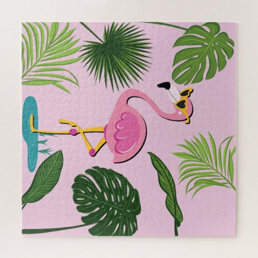Flamingo Palm Verlasse tropisches Design Puzzle (Horizontal)