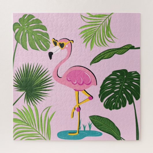 Flamingo Palm Verlasse tropisches Design Puzzle (Vertikal)