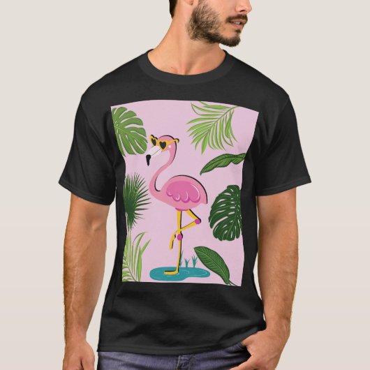 Flamingo Palm Verlasse tropisches Design T-Shirt (Vorderseite)