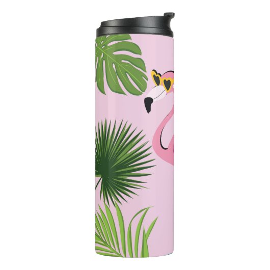 Flamingo Palm Verlasse tropisches Design Thermosbecher (Nach links gedreht)