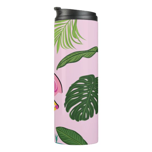 Flamingo Palm Verlasse tropisches Design Thermosbecher (Nach rechts gedreht)