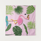 Flamingo Palm Verlasse tropisches Design Wandteppich (Vorderseite (Horizontal))