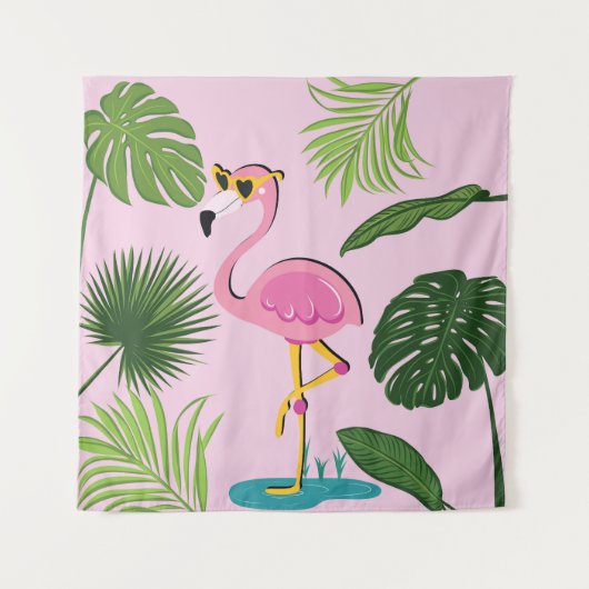 Flamingo Palm Verlasse tropisches Design Wandteppich (Vorderseite)