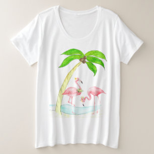 Flamingo-Palme-Frauen plus Größen-Sommer-T - Shi Große Größe T-Shirt