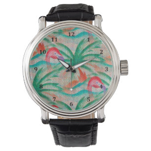 Flamingo-Palme-Leinwand-Blick Armbanduhr
