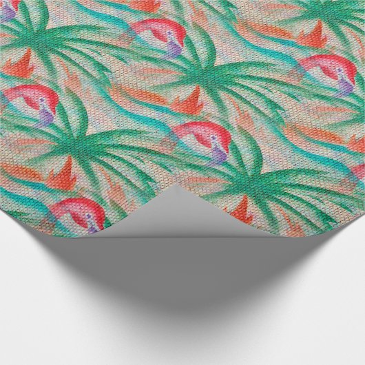 Flamingo-Palme-Leinwand-Blick Geschenkpapier (Ecke)