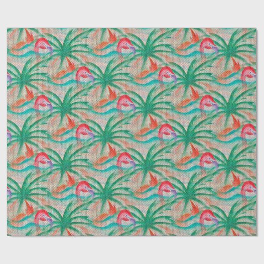 Flamingo-Palme-Leinwand-Blick Geschenkpapier (Flach)