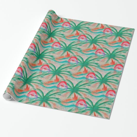 Flamingo-Palme-Leinwand-Blick Geschenkpapier (Ungerollt)