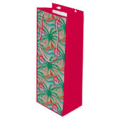 Flamingo-Palme-Leinwand-Blick Geschenktüte Für Weinflaschen (Vorderseite Schrägansicht)