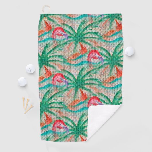 Flamingo-Palme-Leinwand-Blick Golfhandtuch (Insitu)