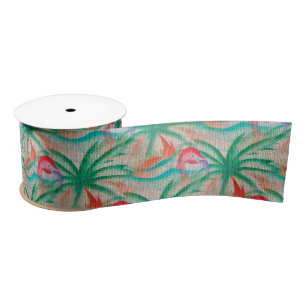 Flamingo-Palme-Leinwand-Blick Satinband