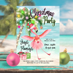 Flamingo Palme Tropische Strand Weihnachtsfeier Einladung